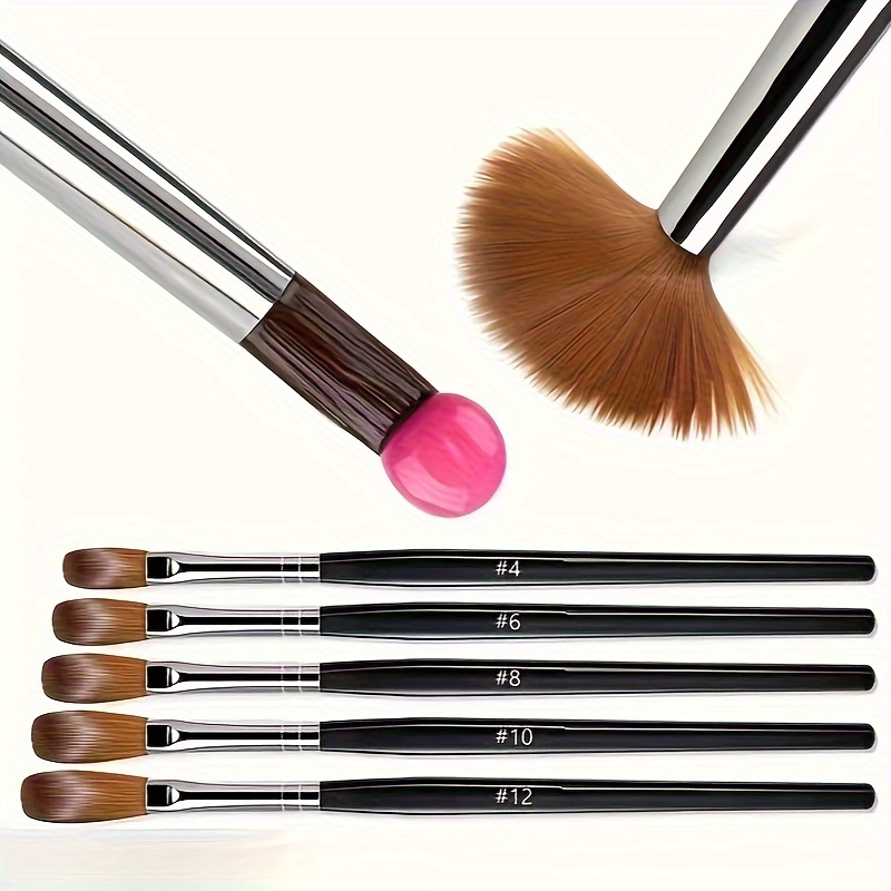 

5pcs Acrylic Nail Brush Set - Professional Sizes 4/6/8/10/12 For Perfect Application & Extension, Wooden Handles, -free