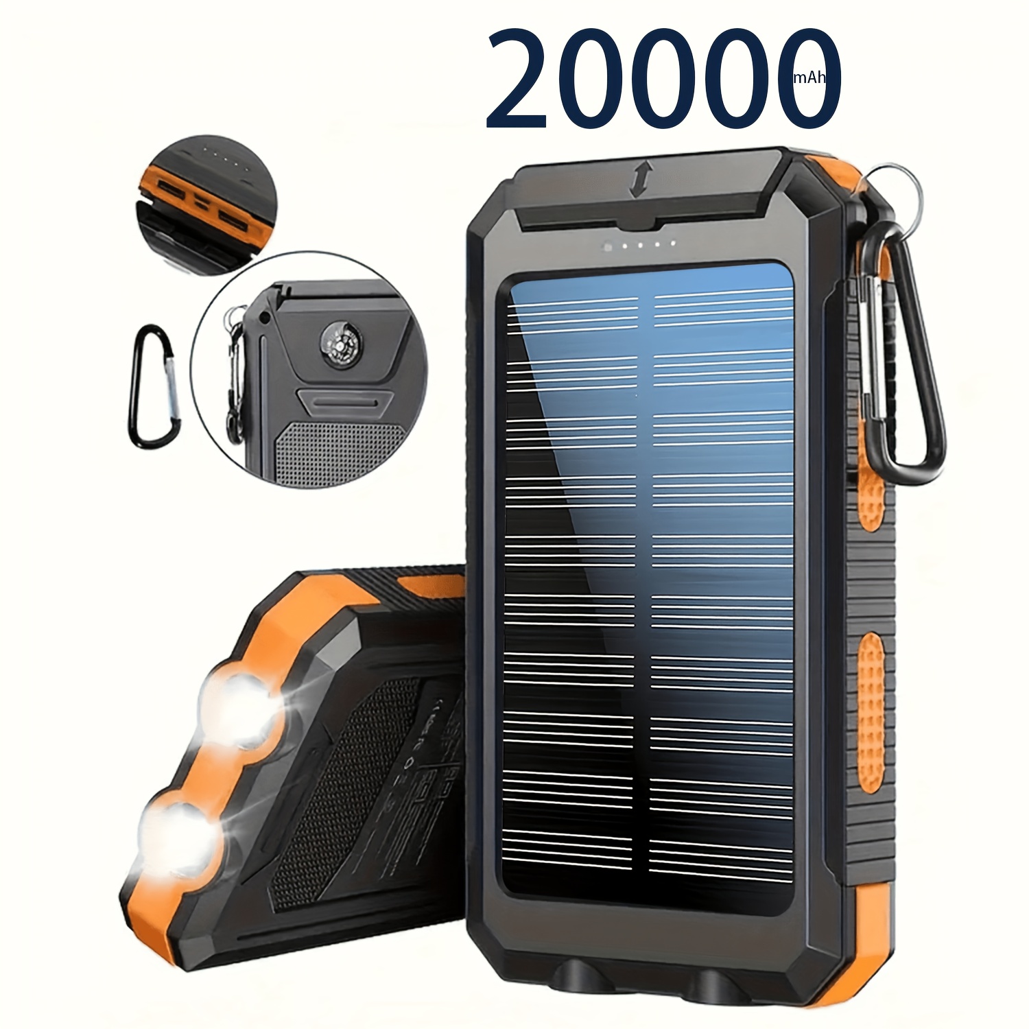 20000mah Portable Solar Power Bank, Portable Solar Mobile Phone Charger, Camping External Battery Charger For Mobile Phones, 2 Usb/ Led Flashlights With Compass For Outdoor Activities