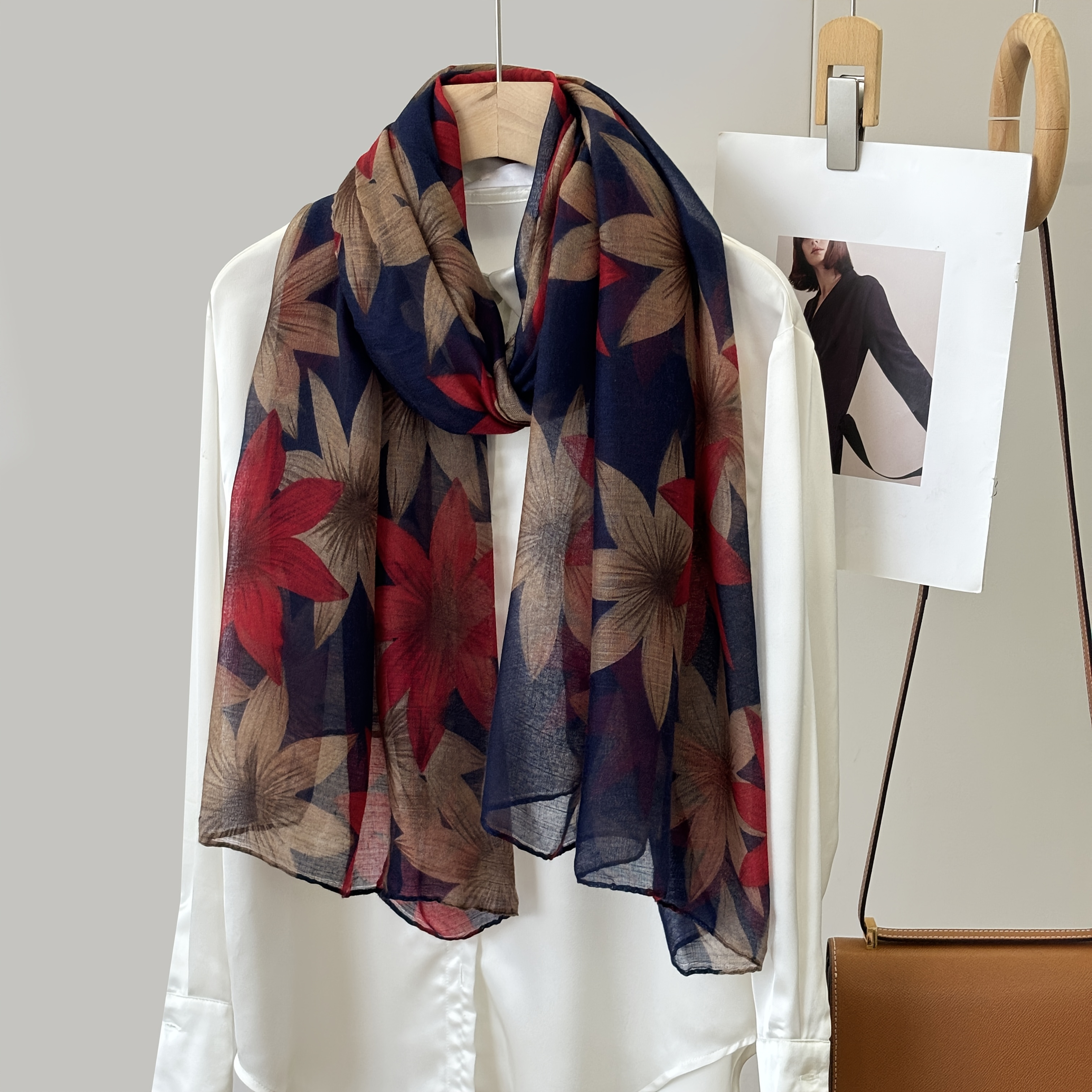 Image of Bali Chiffon Scarf For Women, New Floral Print Scarf, Soft Travel Long Scarf, Women's Elegant Square Headscarf, Style, Outdoor Decorative Windproof Scarf