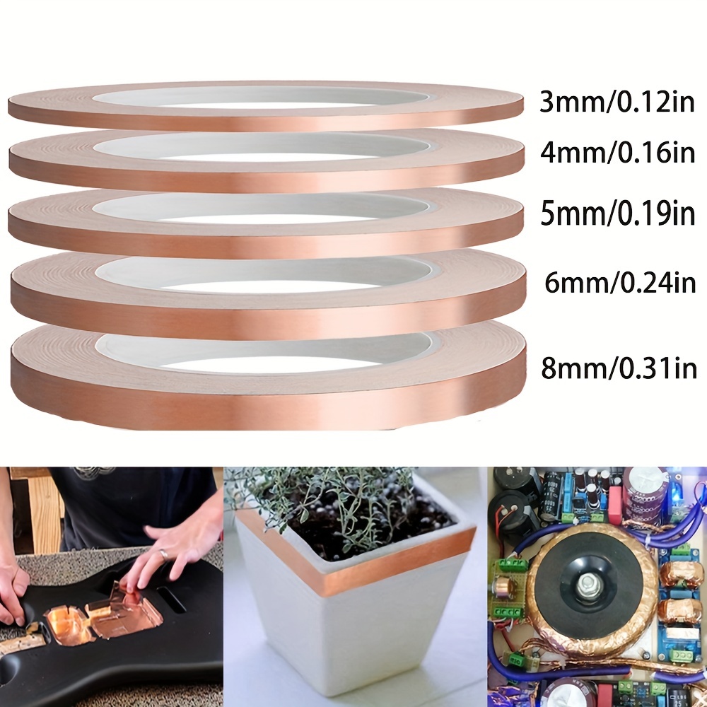 

Copper Foil Tape Slug Snail Repellent Tape, Single-sided Conductive Self Adhesive Copper Barrier Tape For Emi Shielding, Stained Glass, Guitar, Plants Protection