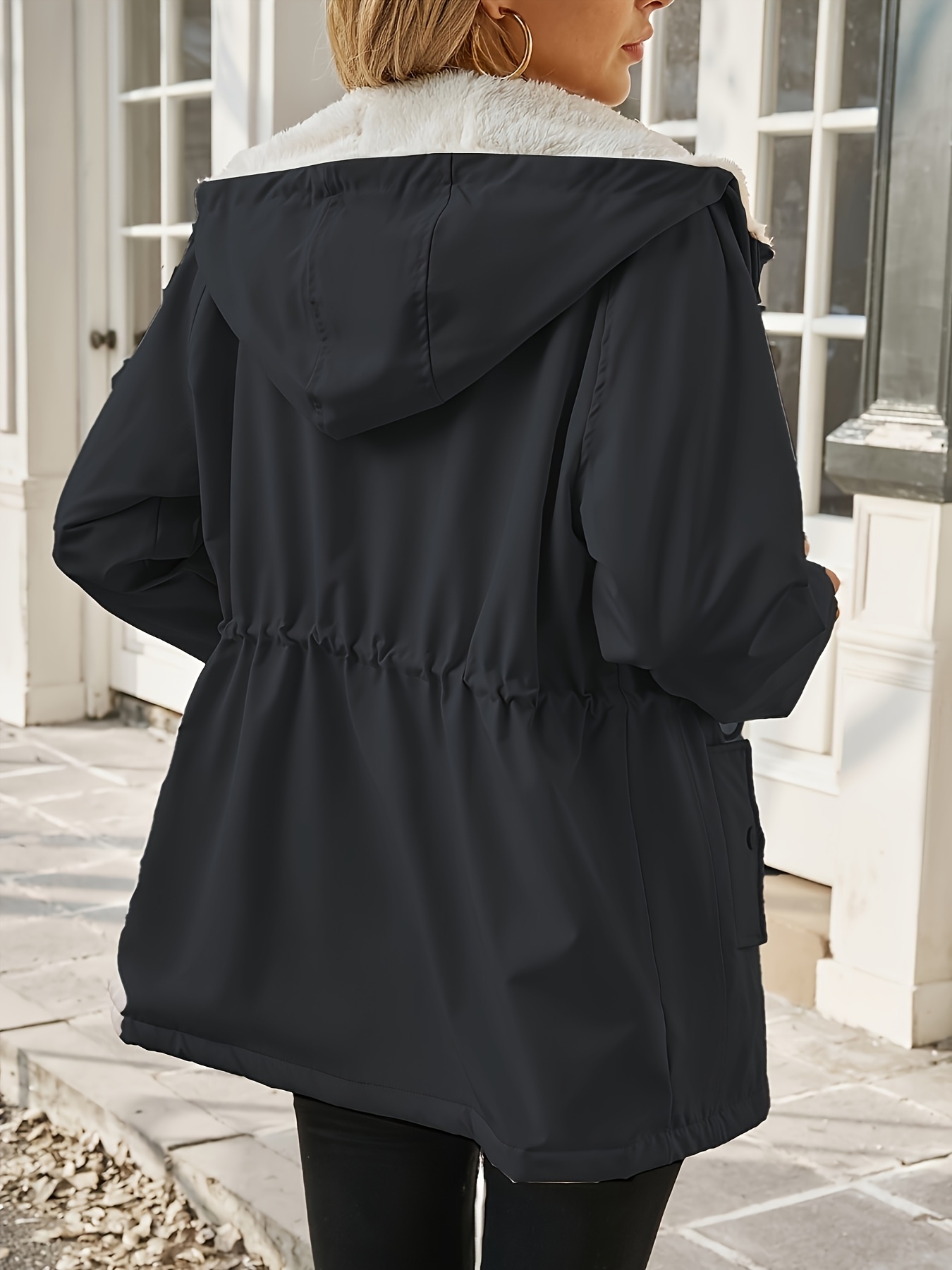 Chaqueta con Capucha Forrada de Piel Ártica para Mujer - Abrigo Invierno, Cáscara Exterior No Elástica para Gimnasio y Viajes, Ropa de Otoño/Invierno Lavable a Máquina, Diseño Elegante, Aislamiento Térmico, Ideal para Aficionados al Aire Libre - Imagen 5