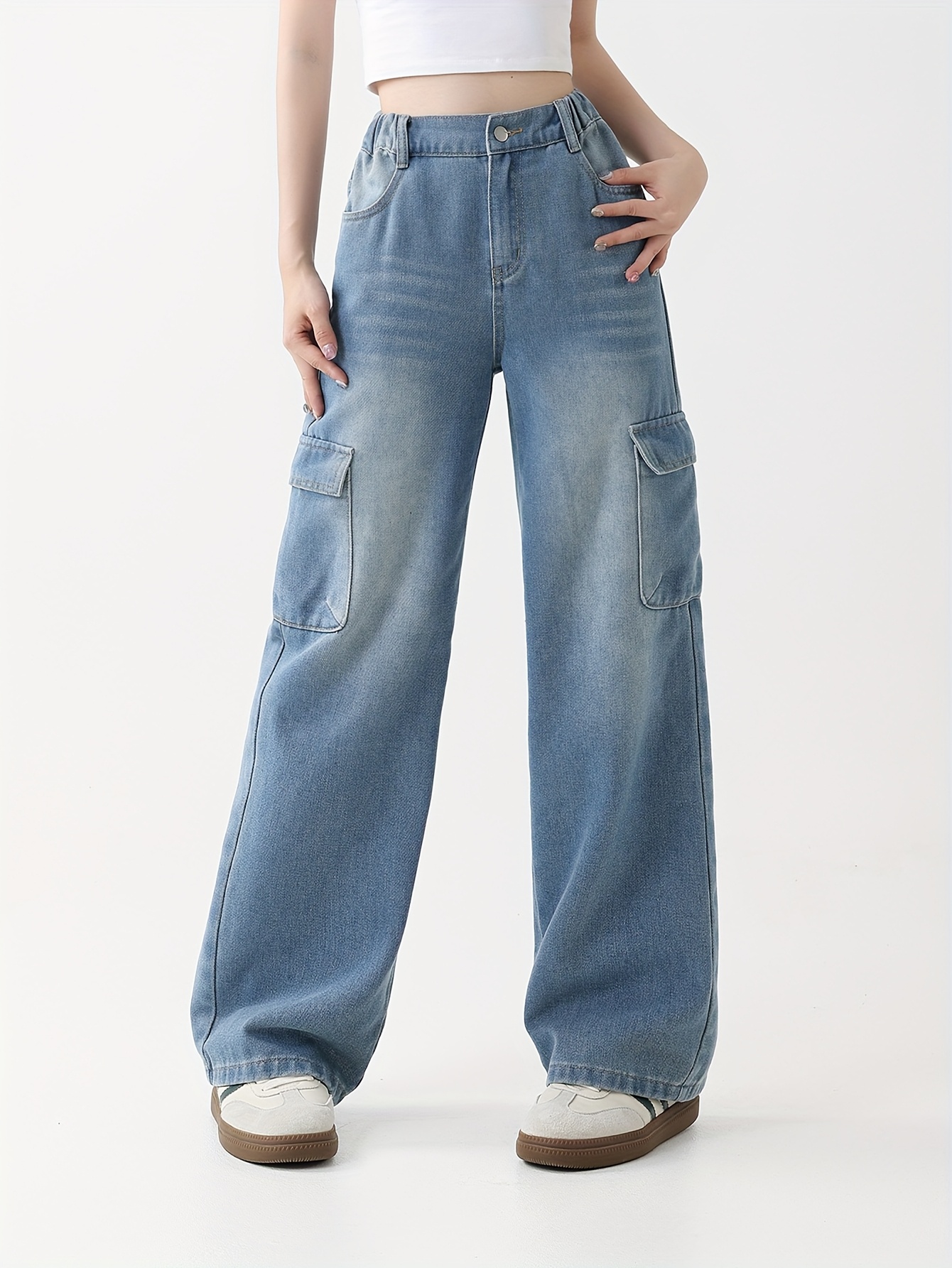 Jean Baggy Cargo Pour Garçon - Taille élastique 4-14 Ans - Pantalon Ample Décontracté - Style Vintage Y2K Streetwear - 2
