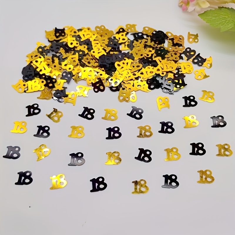 Image of Decorations For An 18th Birthday Celebration, Featuring Golden And Black Glitter Confetti With 18, Including 80pcs Of Table Confetti For A 18th Birthday Party, Celebrating Of Life