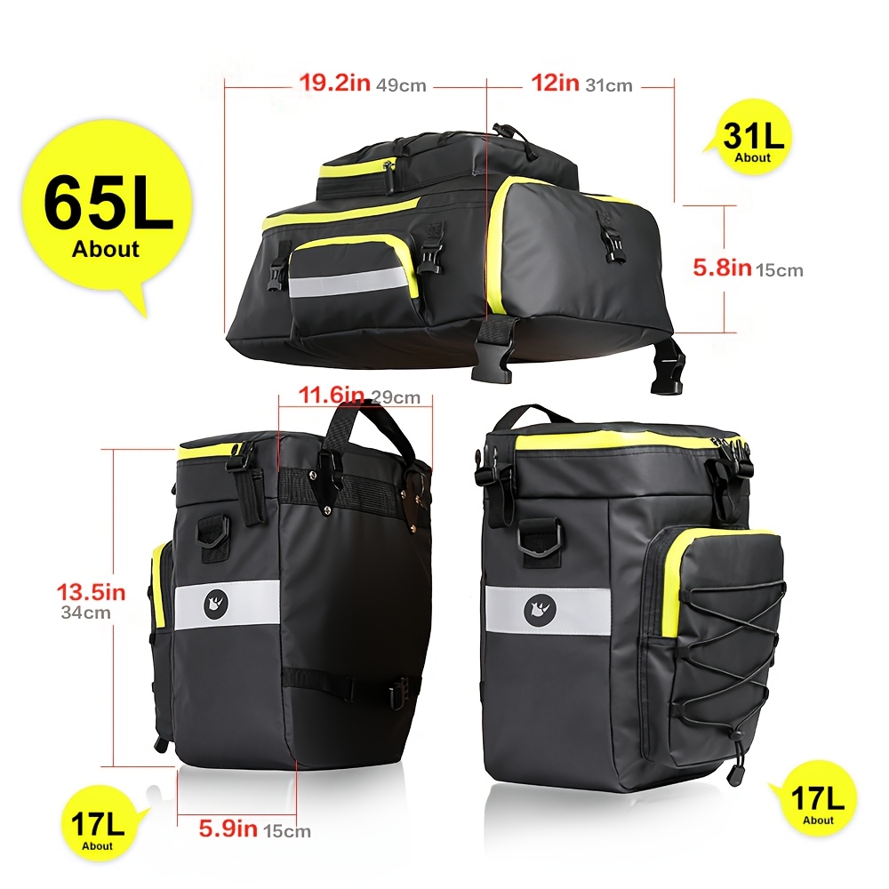 Image of Rhinowalk 3-in-1 Bicycle Luggage Bag, 65l Large Capacity Multifunctional Side Bag For Cycling, Suitable For Mountain And Road Travel Bikes
