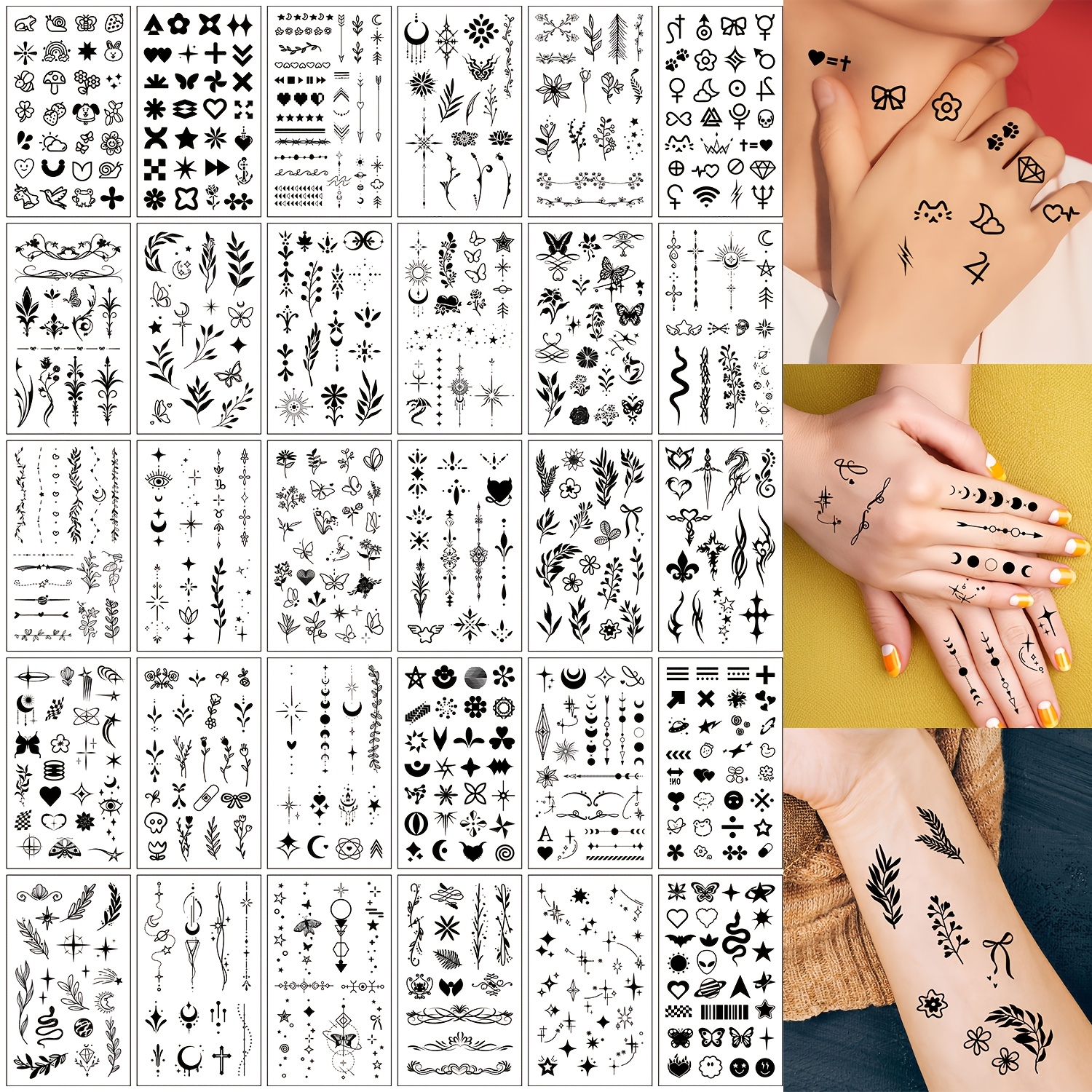 30pcs Of Temporary Tattoo Stickers, Featuring Small-sized Design Styles. Suitable For Fingers, Fashionable, Waterproof, And Realistic Art Fake Tattoos Last 2-5 Days. Ideal For Temporary Makeup