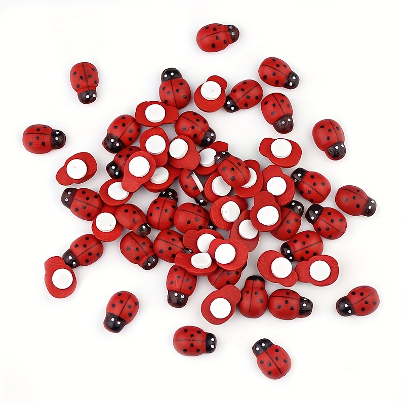 100pcs wood mini 8x11mm red ladybug ladybirds self adhesive diy easter crafts home decoration wooden card making toppers embellishments flatback stickers 4