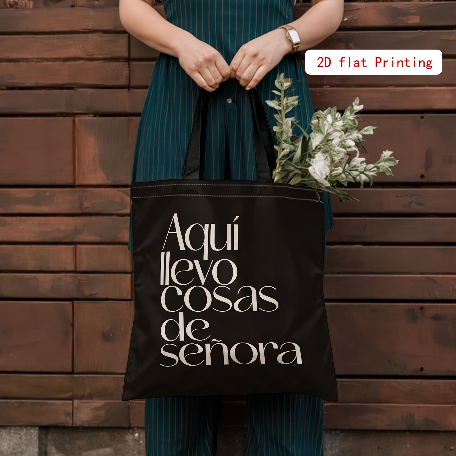 TEMU Bolso de para mujer, Cosas De , un bolso de reutilizable con diseño de texto en español, un elegante y fácil bolso de para comprar, para salidas