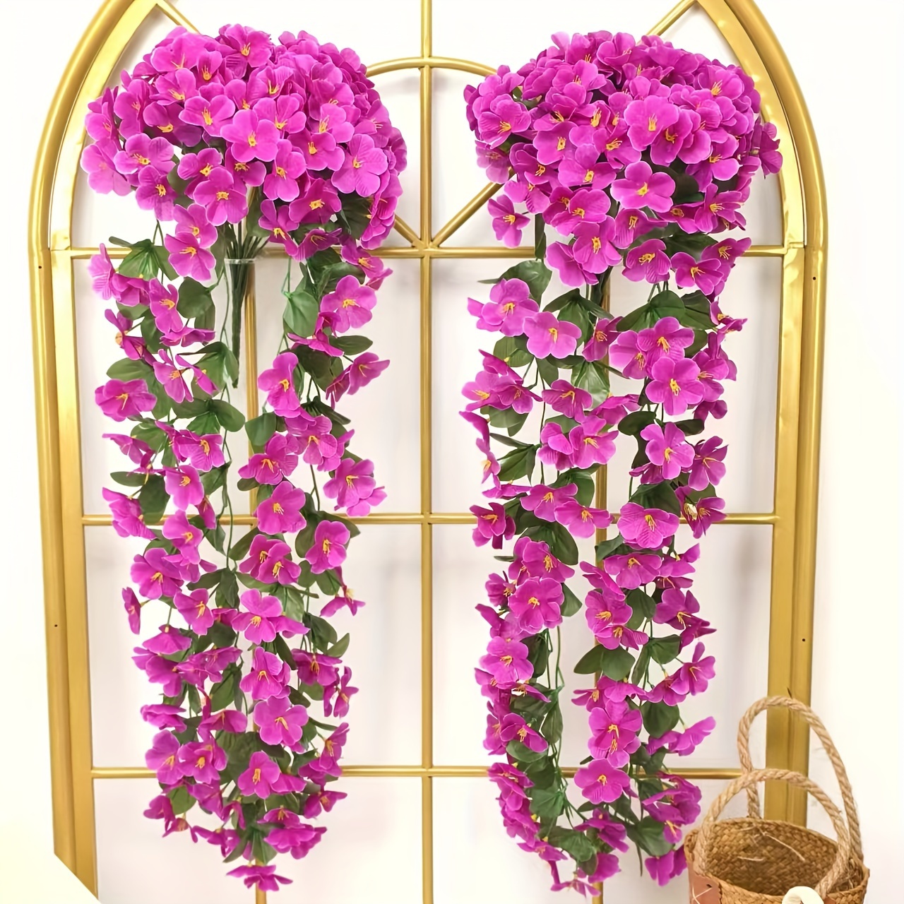 E-shop 2 Stück Künstliche Orchideen Hängekörbe – Ideal für Wand, Innen- & Außendekoration, für Hof, Garten, Herbst Thanksgiving-Feiern