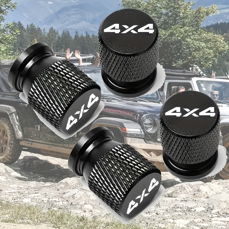 E-shop 4 Stück 4x4 Logo 4WD Allradantrieb Auto-Ventileinsätze – Rot Schwarz, langlebiges Design, kompatibel mit allen Autos, starkes Logo-Design,