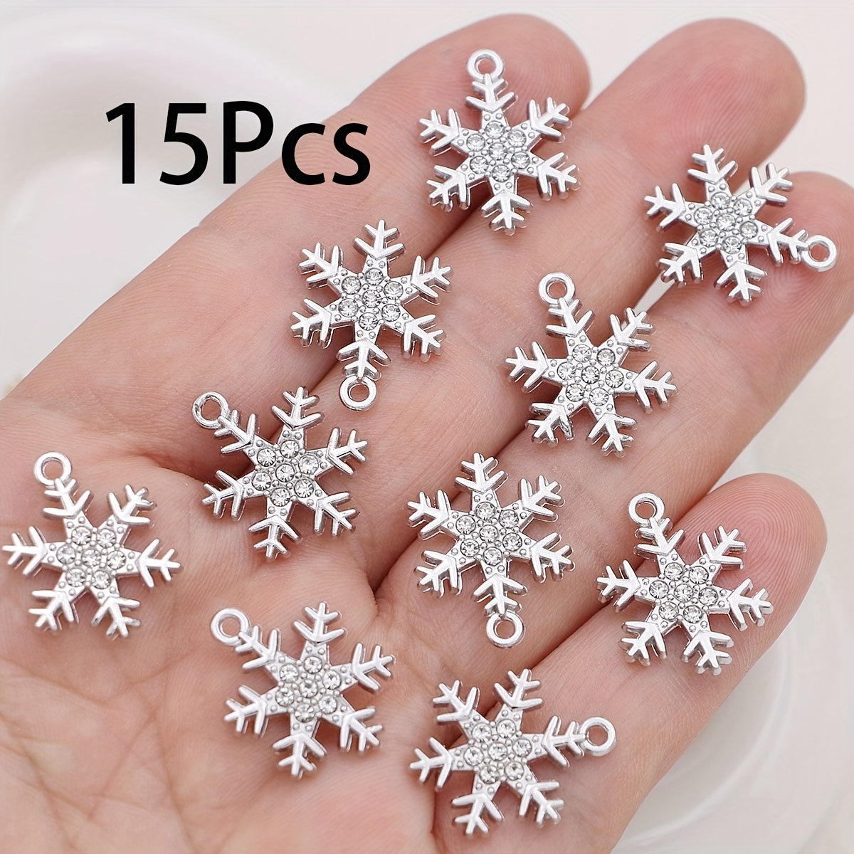 TEMU 15pcs Golden Liquid Drop Snowflake Charms - Shiny Golden Christmas Pendants For Making, Handmade Necklace, Bracelet, Earrings & Keychain