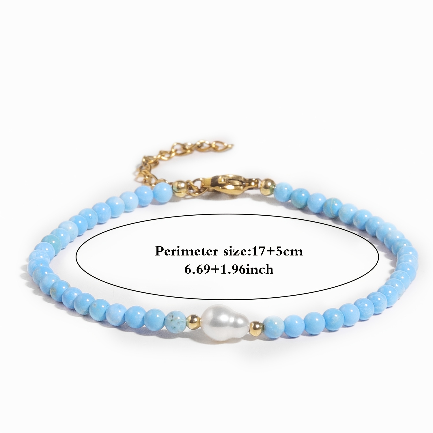 Minimalist Elegant Round Bead Turquoise Bracelet with Golden Accents