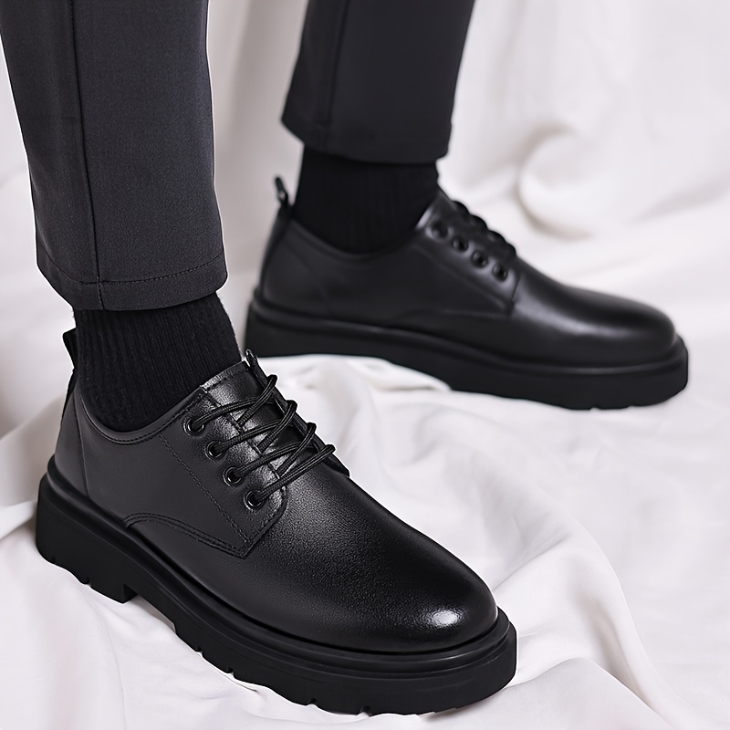 

Men's Fashion Business Dress Shoes Casual Wedding Derby Oxfords Breathable Solid Color Lace-up Round Toe Low-top Pu Leather Sneakers For All Seasons - Pvc Sole With Eva Insole