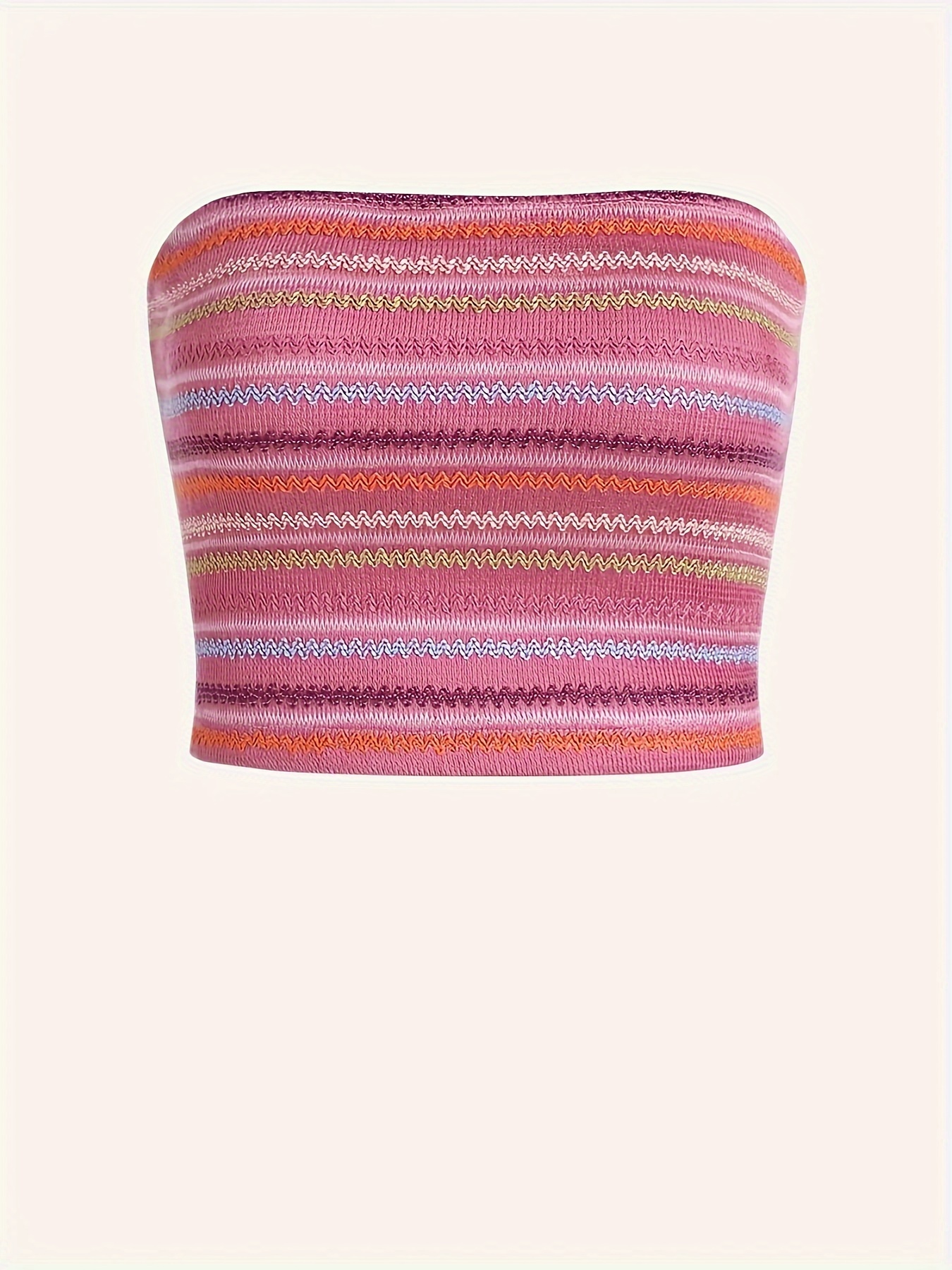 Striped Sleeveless Crop Tube Top, Casual Straight Neck Strapless Top For Summer, Women's Clothing