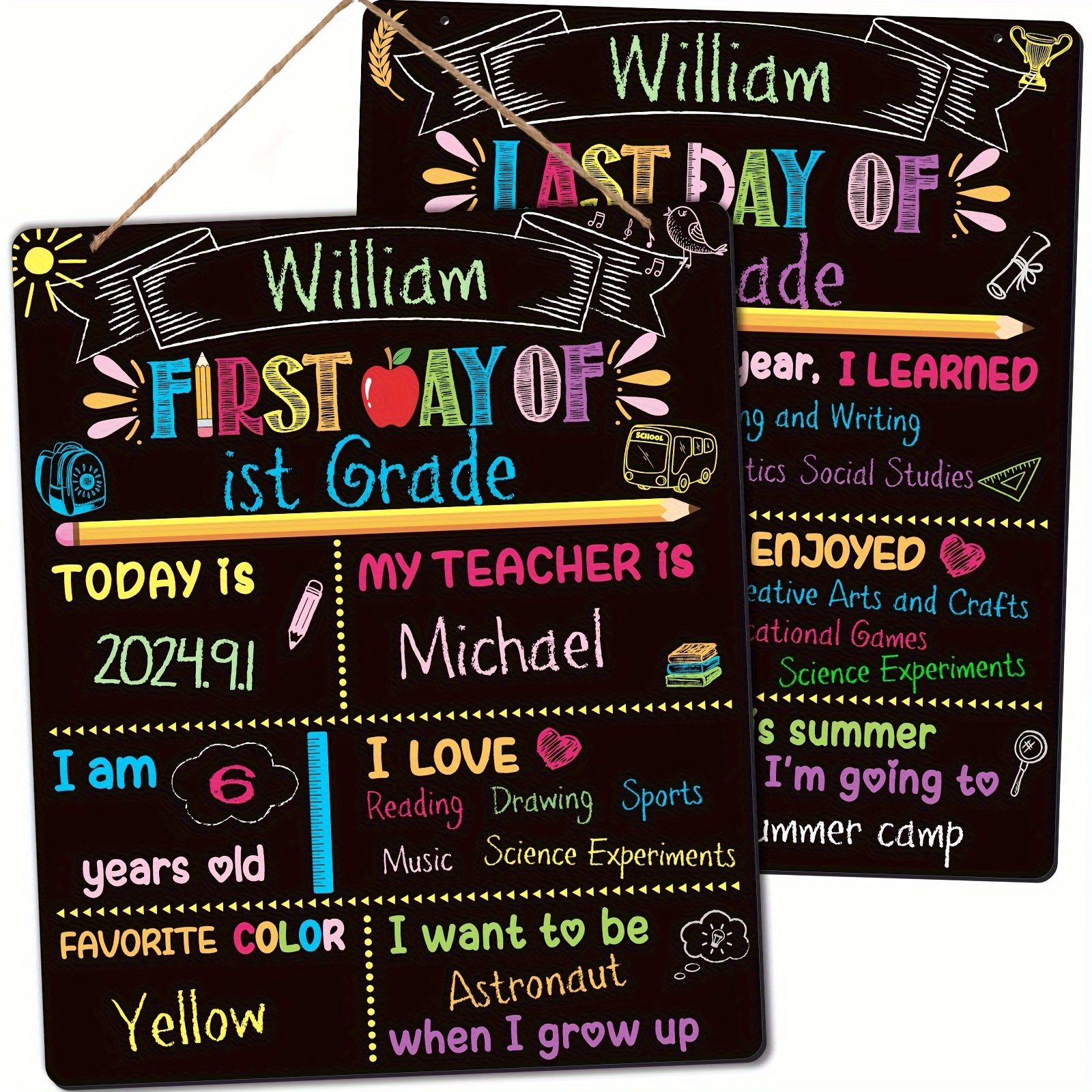 

1pc Reversible First & Last Day Of School Chalkboard Sign, 12"x10" Double-sided Wooden Milestone Board, Classic Black Design, Customizable & Reusable For Yearly Classroom Memories