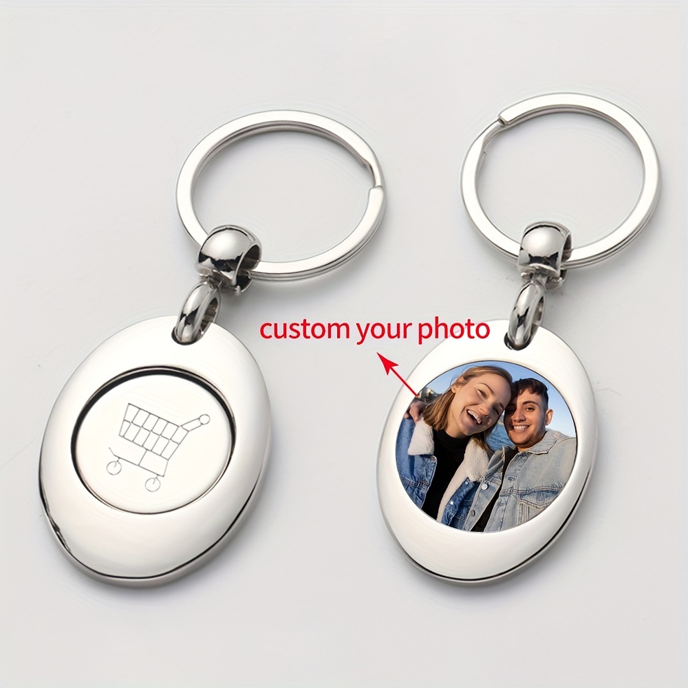 E-shop [Personalisiert] ./2 Stk. Metall-Token Schlüsselanhänger, personalisiertes Foto-Trolley-Einkaufswagen-Token Schlüsselanhänger, Unisex