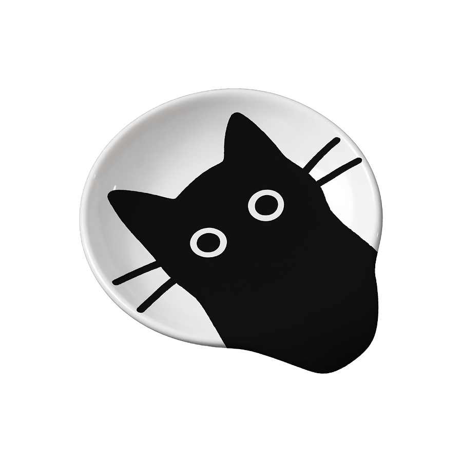 TEMU 1pc Cat-shaped Ceramic Spoon Rest | Pattern Dipping Sauce Dish, , Heat-resistant & Easy To Clean, Ideal For Snack Tray & Tabletop Decoration