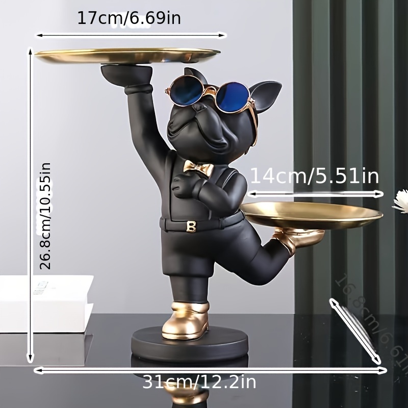 Image of Bulldog Statue Tray, Perfect For Holding Keys, Wallets, Jewelry, Phones, And Other Accessories. It Can Their Fruits And Snacks, As Well As Items And Home Decor, Non-food Contact