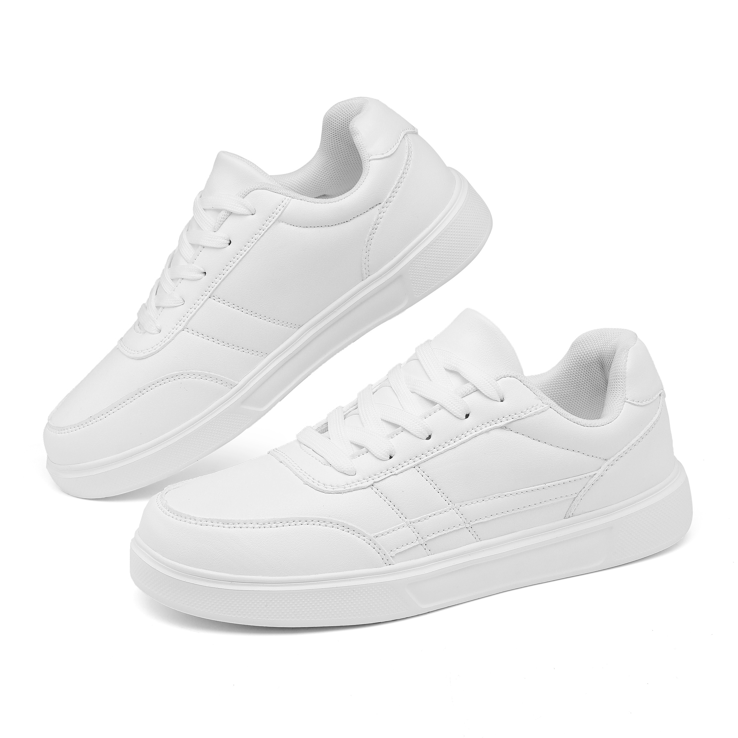 

Classic White Sneakers, Breathable Synthetic Fiber, Lace-up Closure, Casual Flat Shoes, Footwear For Everyday Wear