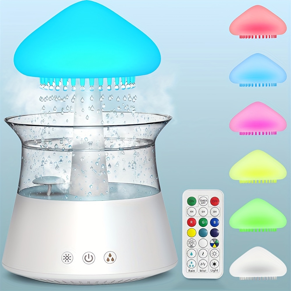 

New Cloud Humidifier Water Drops Rain Humidifier, Mushroom Humidifier Waterfall Light With Led Lights, Desktop Humidifier Fountain For Bedroom Office