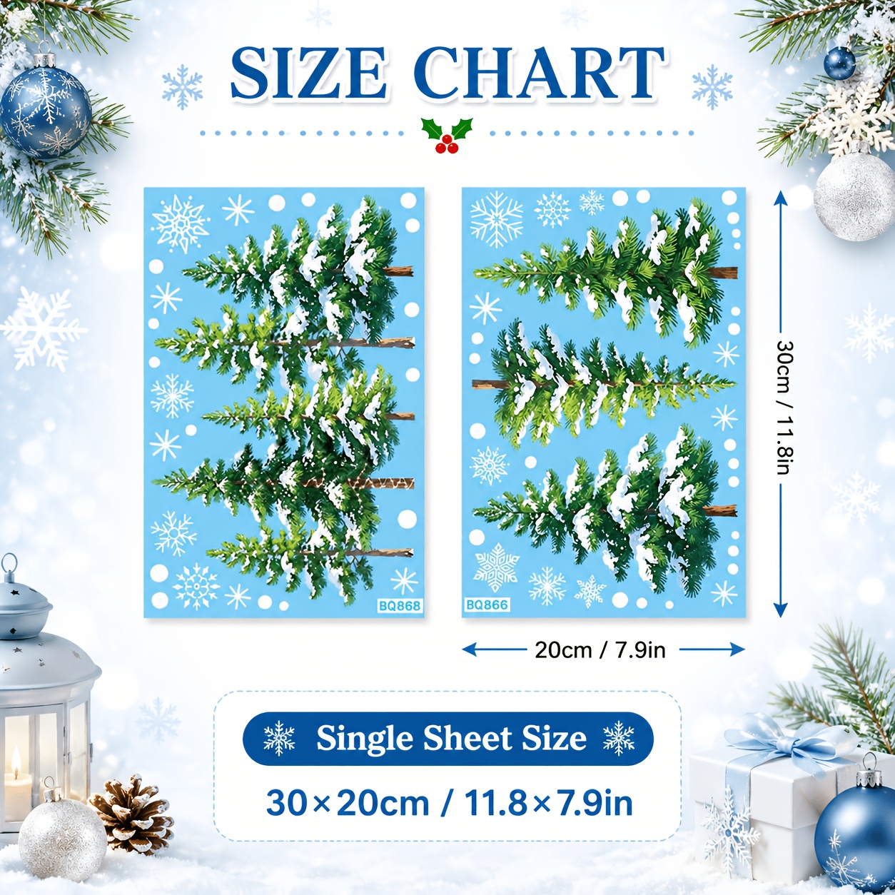 TEMU 2 Sheets Christmas Tree Window Stickers, Featuring Snow-covered Pine Branch Designs To Create A Atmosphere, Suitable For Home Windows, Glass
