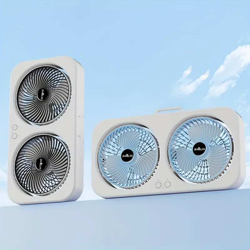 dual head fan with 1800mah large capacity battery adjustable wall mountable for bedroom office dorm camping durable plastic usb rechargeable high velocity feature quiet fan modern wall fan durable plastic fan details 1