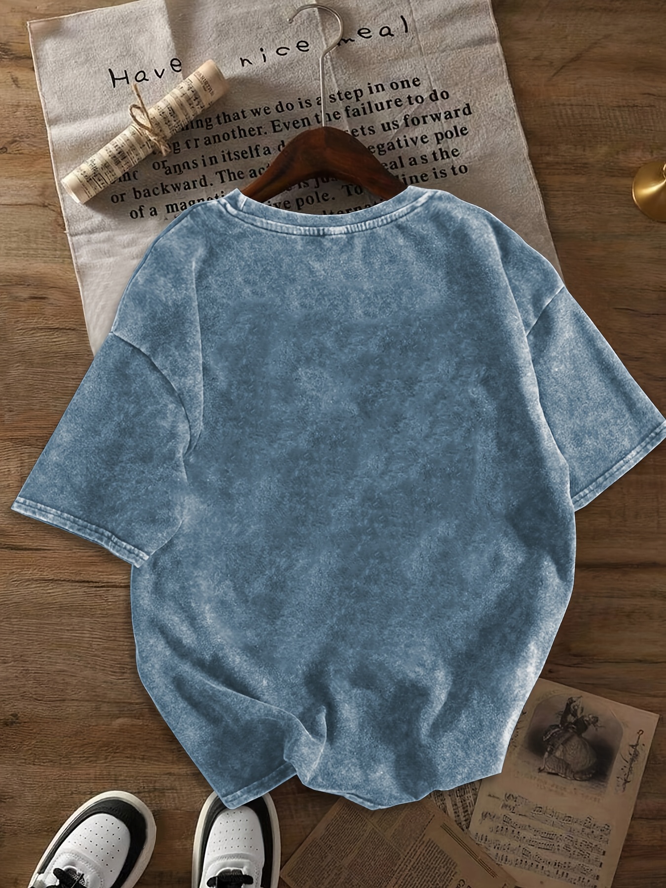 dames vintage   gewassen t-shirt met korte mouwen en ronde hals en schotse   koe grafische print