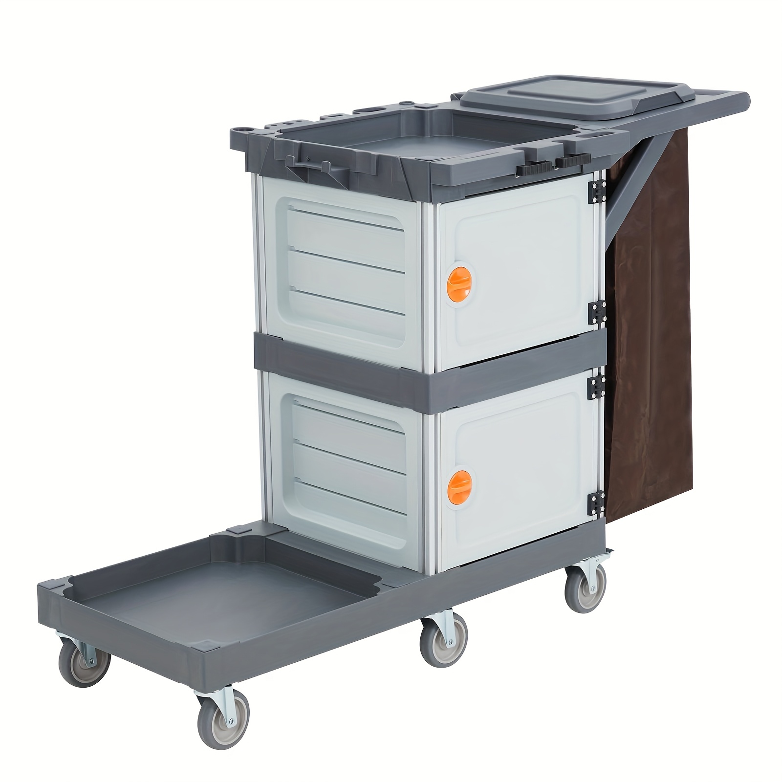 Image of Double-cabinet Cleaning Cart With Trash Lid, 130x55x93.5cm, 11.3kg, Outdoor/commercial Housekeeping Janitorial Cart