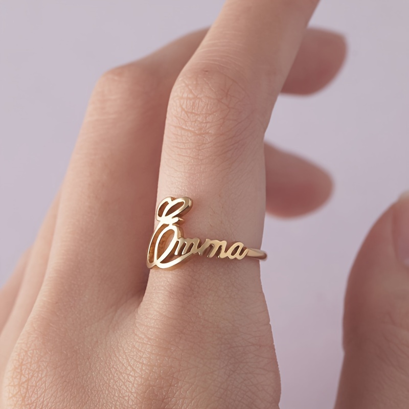 Personalized Cursive Name Ring Stainless Steel Adjustable Open Golden & Rose Gol