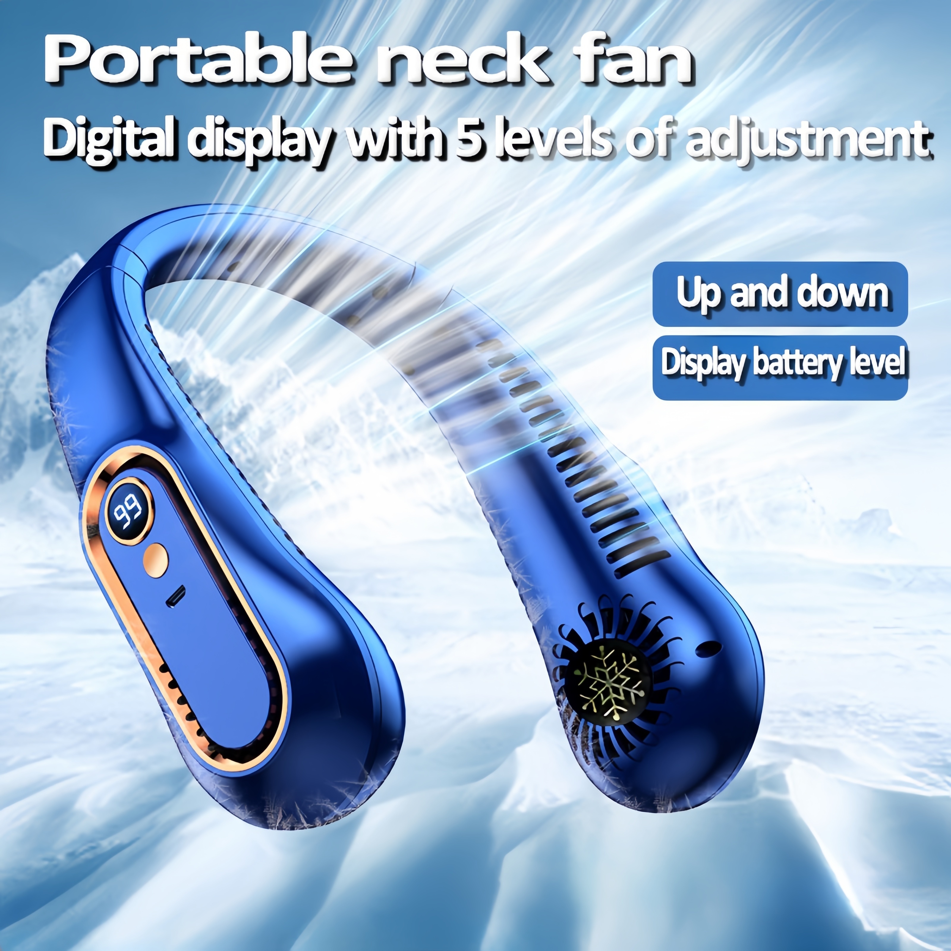 portable bladeless neck fan with led display usb rechargeable 5 speed adjustable air cooler for outdoor sports camping beach travel ideal summer gift details 0