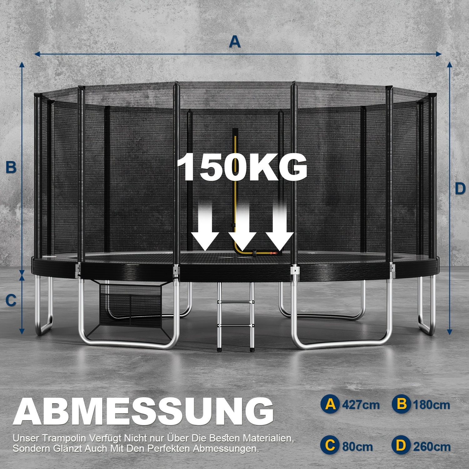Image of Devoko Outdoor Trampoline, Diameter 183/228/305/366/427 Cm, Tuv , Indoor Trampoline, Garden Trampoline, Complete Set Including Shoe Net, Stairs, Guard, And Safety Net, Load Capacity 50-150 Kg