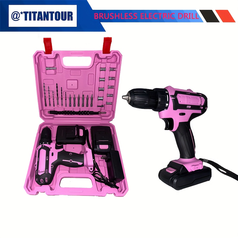 Designed for Women, 24pcs Pink Rechargeable Lithium Drill Tool Set  Batteries, Charger, Screwdriver Bits, And A Home/outdoor Mai