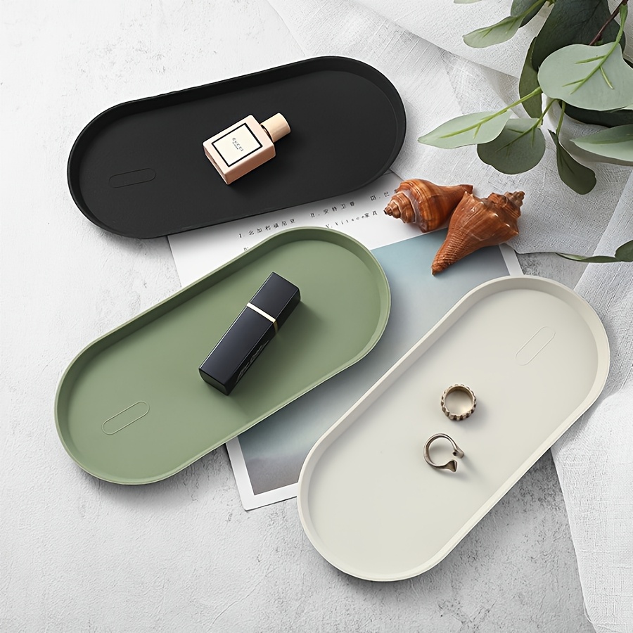 Image of 1pc Silicone Material Clear Oval Plate Home High-end Jewelry Storage Tray Large Capacity Cosmetic Tray, Jewelry Trays