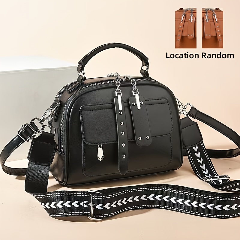 

1pc 2024 Trendy Women's Shoulder Bag, Leather Shell Crossbody Handbag, Solid Color, Zipper Closure, Polyester Lined, Edge Painted - In Black, White, , Khaki, Apricot, Royal Blue