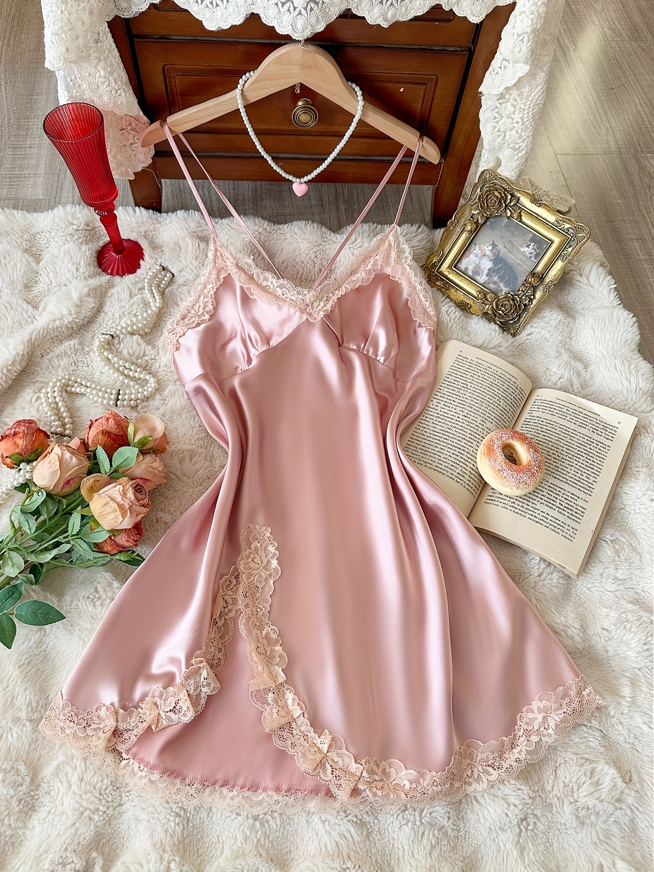 pink mini lace dress PINK x LoveShackFancy Lace Trim Satin Mini Dress PINK Tulip Shine RIBBON / S