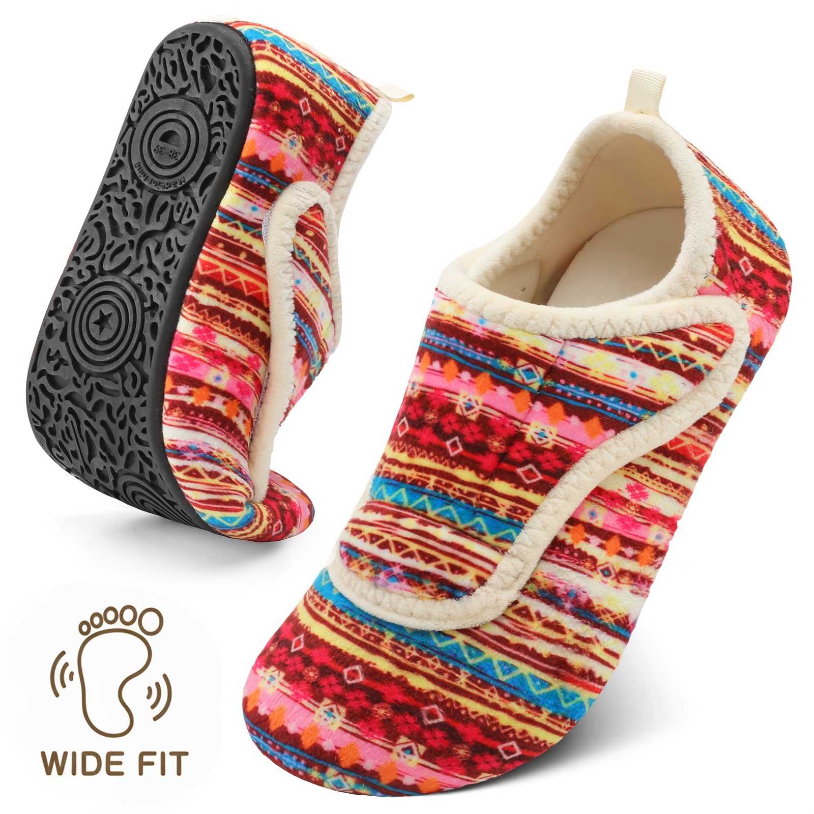 Womens Wide Slippers With Rubber Sole Soft-lightweight House Slipper Socks, Around House Shoes, Comfy Adjustable For Home Bedroom Travel Yoga, Unisex, Flat Shoes., Women Shoes