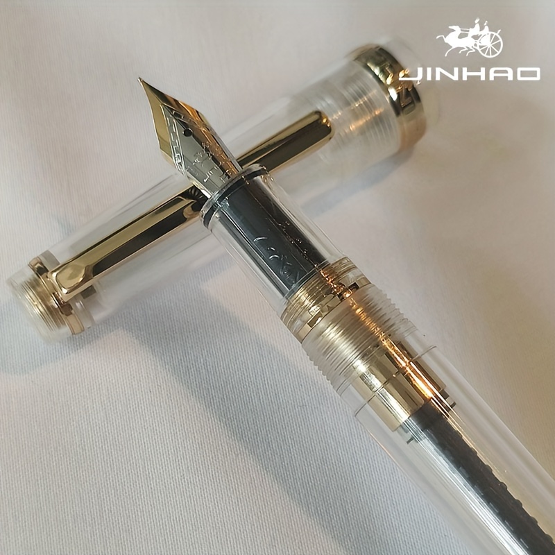 

1pc Jinhao 82 Series Acrylic Golden Clip Ink Calligraphy Pen, Iridium Fine Nib With Ink Converter, Jinhao