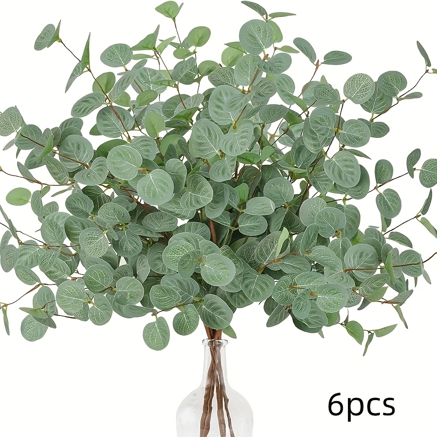 6pcs Artificial Eucalyptus Branches - 21.7" Realistic Plastic Greenery Stems For Diy Vase Arrangements, Home Decor, Wedding & Party Decoration, Tabletop Centerpiece, Mother's Day Gift