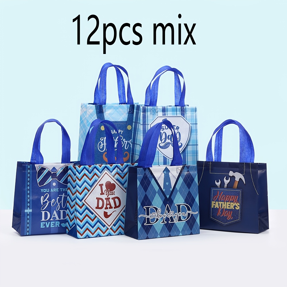 TEMU 12pcs Reusable Non-woven Father's Day Gift Bag Suitable For Dad & Grandpa - Tote With Handle, Party Packaging For Birthdays, Bbqs, - Best Gift