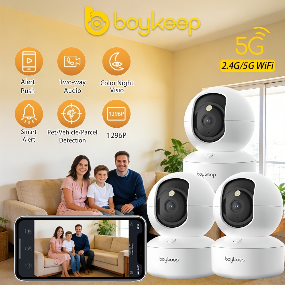 Image of 3pcs 1296p Dual-band Wifi Surveillance Camera, , Audio, Color Night Vision, Pet Vehicle Parcel Motion Detection