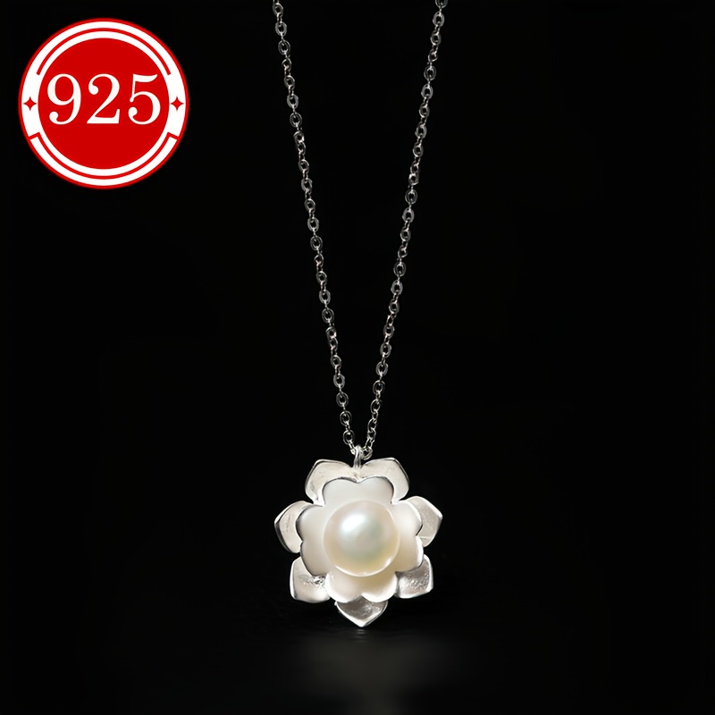 925 Silver Freshwater Pearl Flower Pendant Necklace