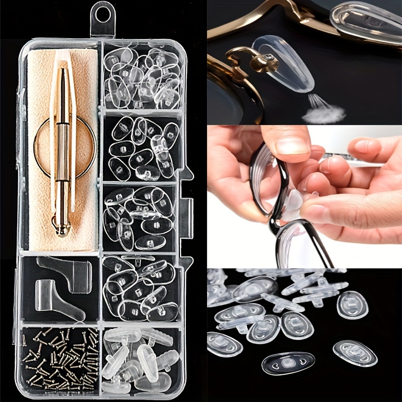 

Glasses Repair Kit With Silicone Nose Pads, Anti-slip Cushion, Multifunction Screwdriver & Accessories Set - Eyeglass Maintenance Tools