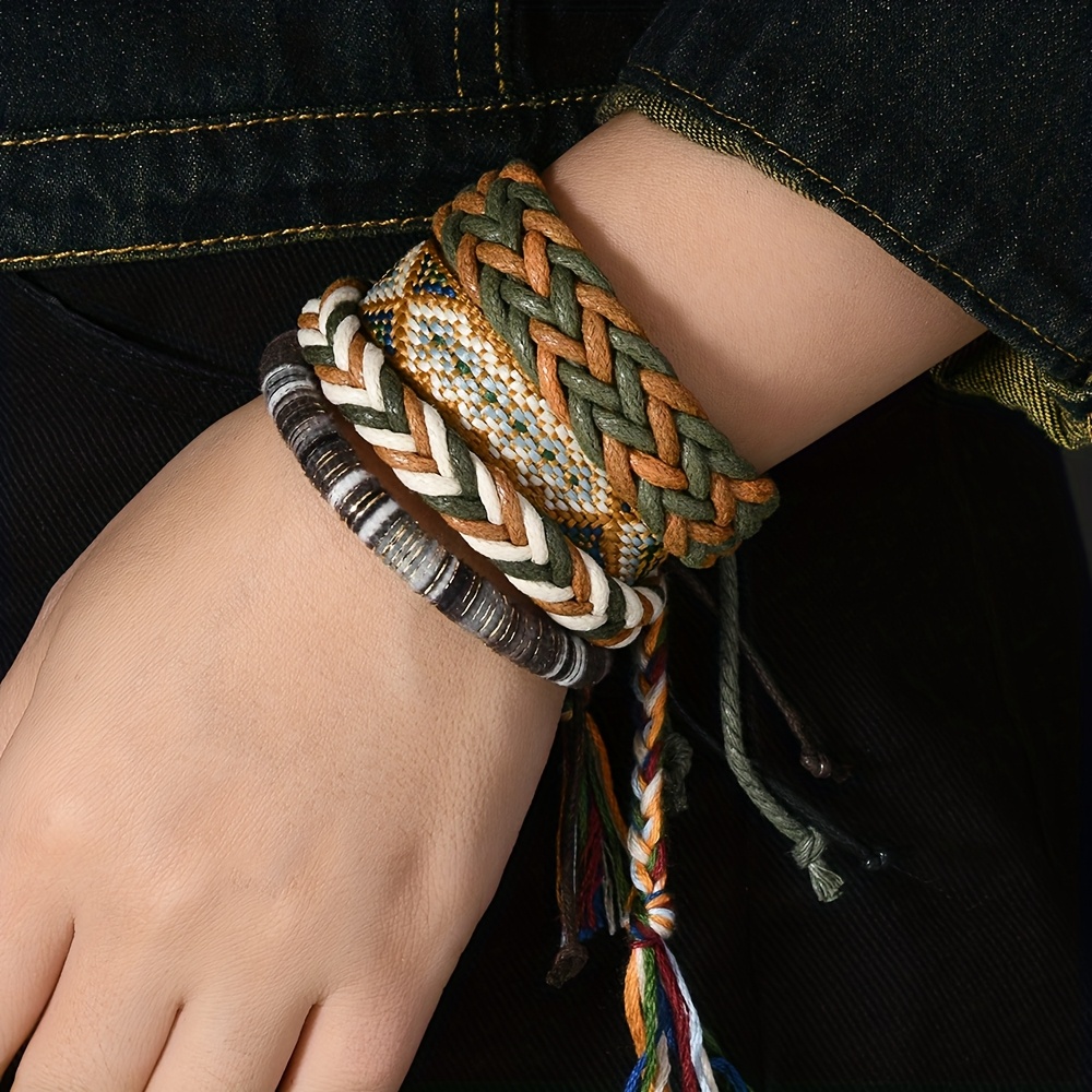 4pcs Bohemian Braided Bracelets Adjustable Colorful Beaded Set