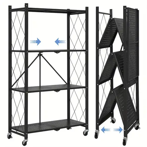 5 tier foldable storage shelf steel storage shelving with wheels metal collapsible shelving unit display rolling cart for books kitchen storage shelves pantry closet organizer office room decor standing shelf