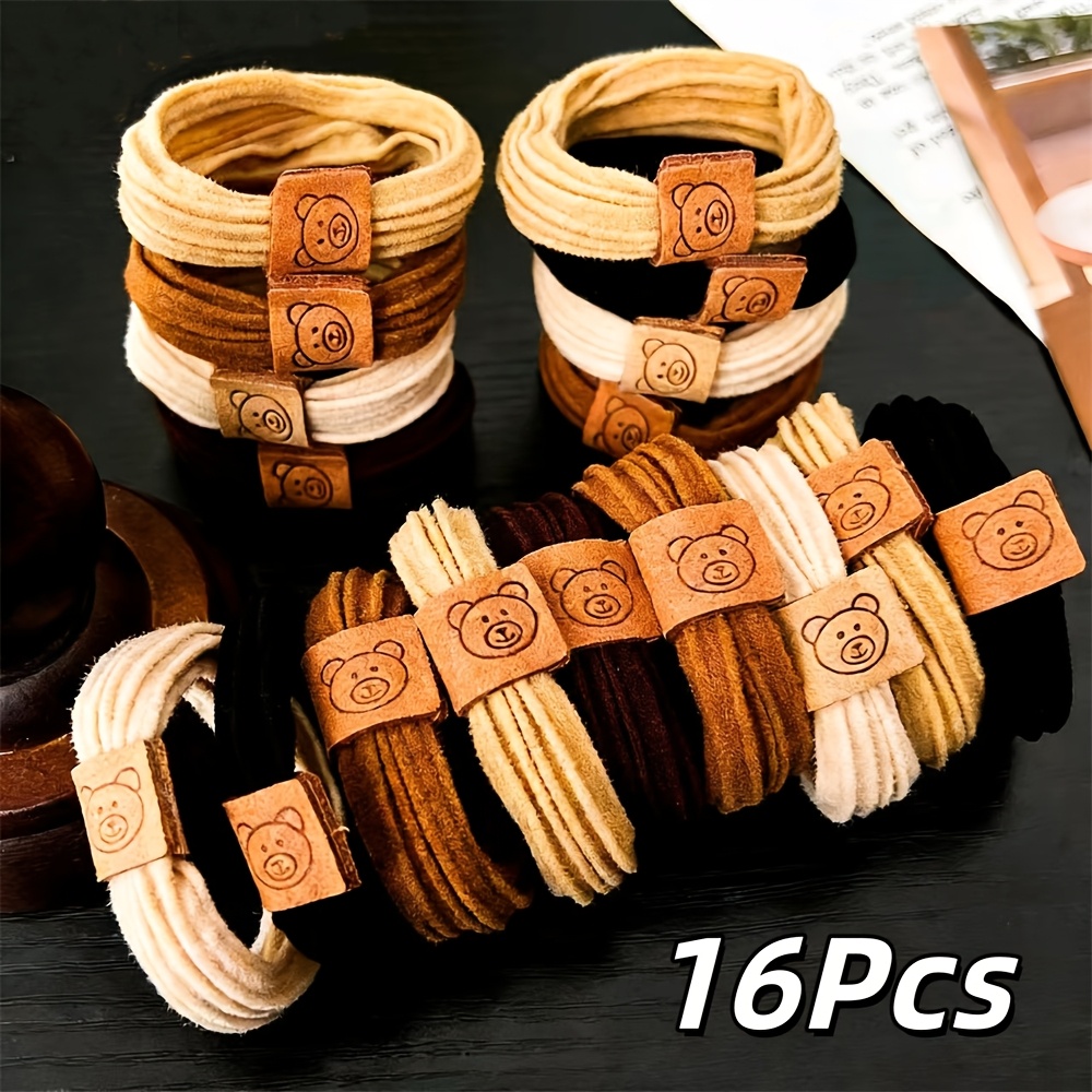TEMU 16pcs/set Cute Bear Pattern Hairband Set, Simple And Elegant Fabric Hair Decorations, Soft And Elastic Hair Bands, Thickened And Reinforced
