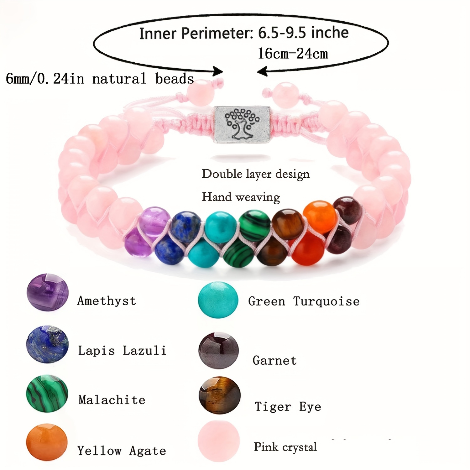 Elegant 7 Chakra Yoga Meditation Bracelet - Double Layer Natural Gemstone Beads, Tiger Eye & Obsidian Crystals for Anxiety Relief and Good Luck details 8