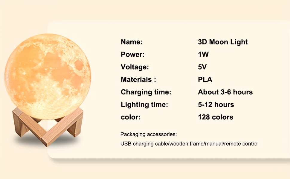 A Single Smart Remote-Controlled Moon Lamp with 128 Colors, a Small Light, Perfect As a Birthday Gift, Bedside Lamp, LED Light, USB Lamp, Decorative Item, Bedroom Light, Room Decoration Light, And a Creative Gift for Birthdays And Valentine'S Day.