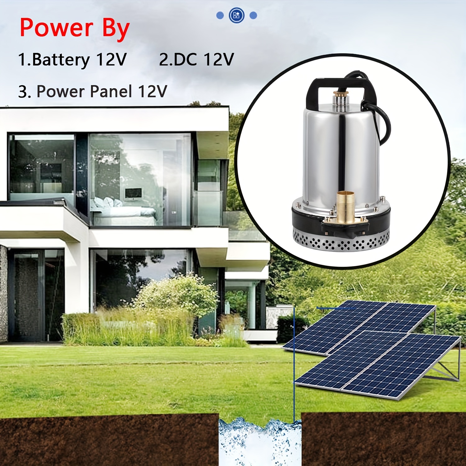 solar water pump with stainless filter port 12v pump stainless steel cover 3000l h high lift 8m for plants water backyard home lawn garden farm irrigation details 1