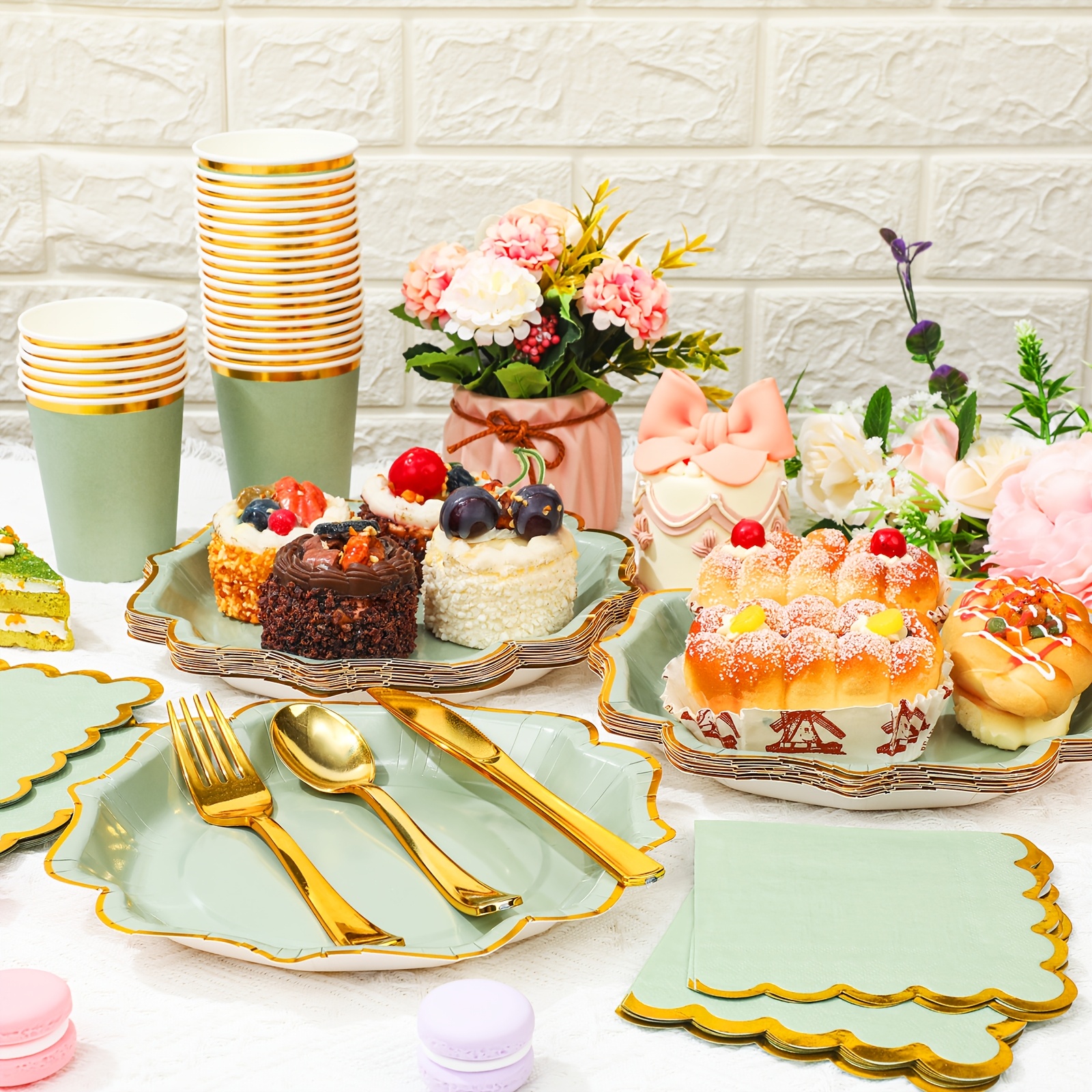 sage green party supplies set 72pcs disposable dinnerware Temu