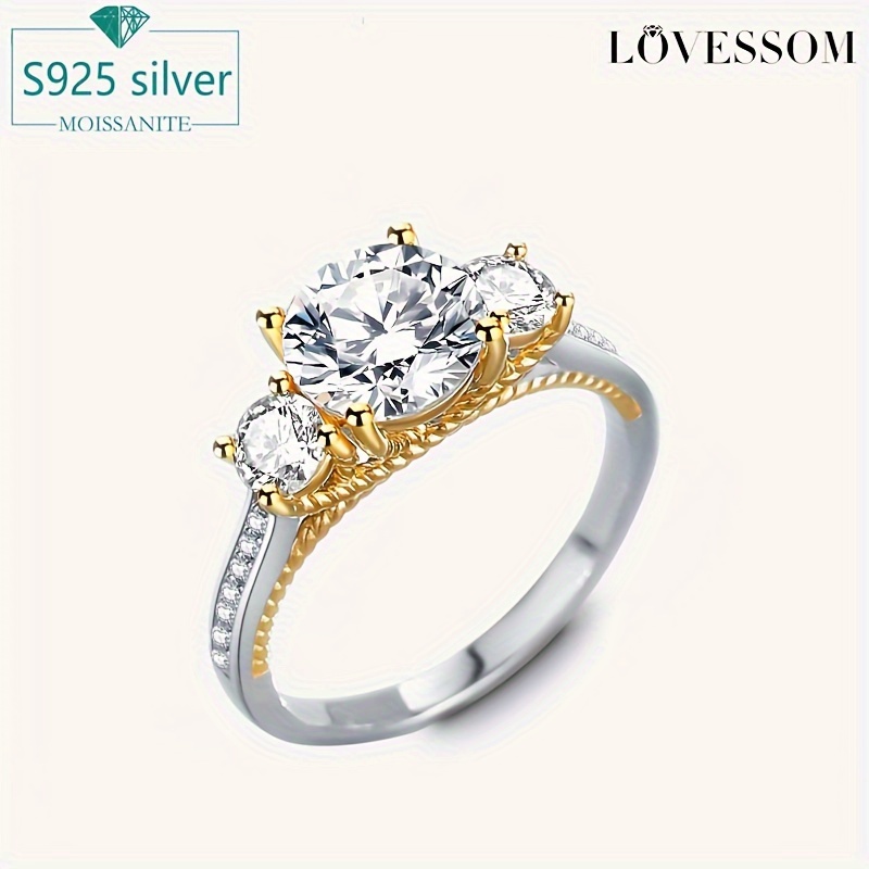 

Lovessom Elegant 2 Carat Moissanite Engagement Ring - S925 Sterling Silvery, Dual-tone Design For Proposals & Anniversaries, Perfect Gift For Her With Gift Box