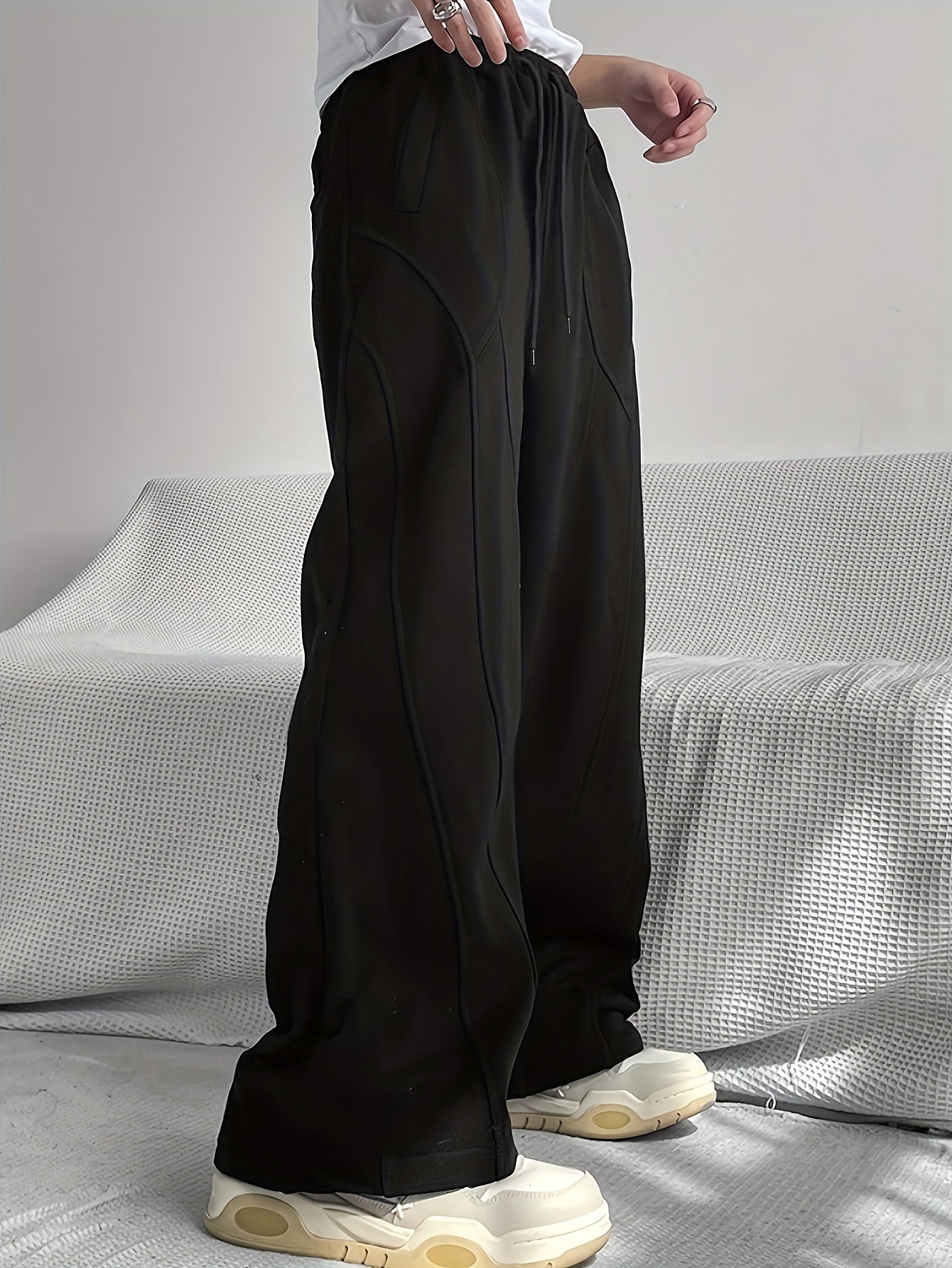 men's casual loose fit wide leg drawstring sweatpants - Temu